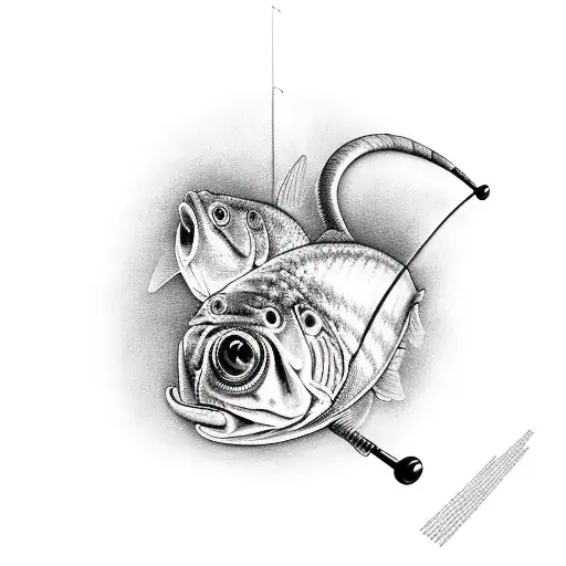 fishing dad and children tattoo design idea