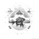 fishing dad and children tattoo design idea