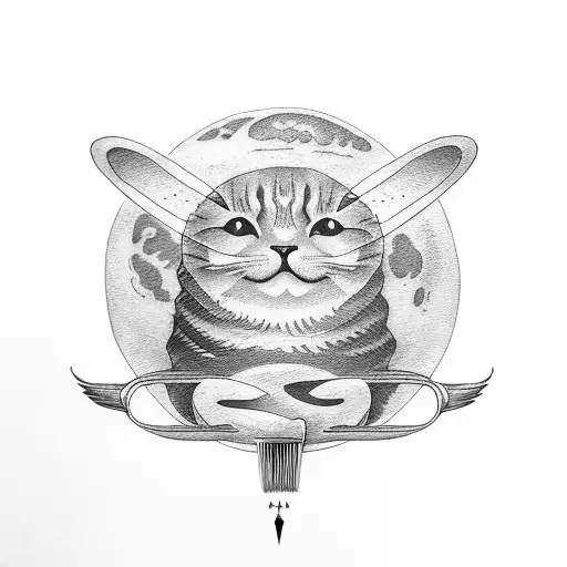 bread loaf moon cat comb whale  tattoo design idea