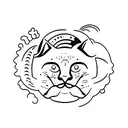 bread loaf moon cat comb whale  tattoo design idea