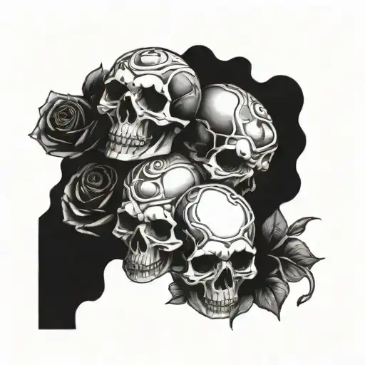 pile of skulls and roses  tattoo design idea