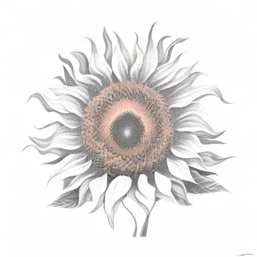 Single sunflower on a stem facing forward with a shadow of itself behind it tattoo design idea