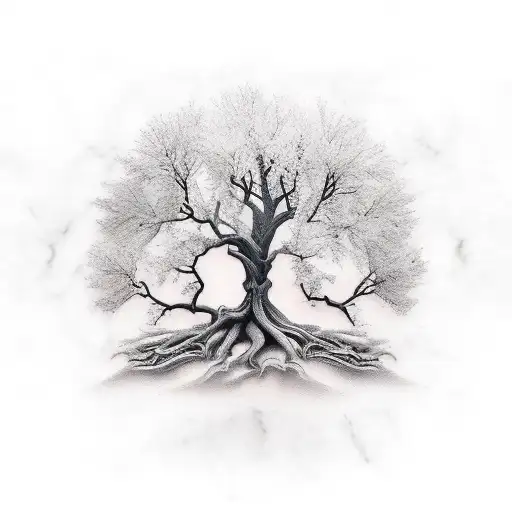 Marble with tree branches tattoo design idea