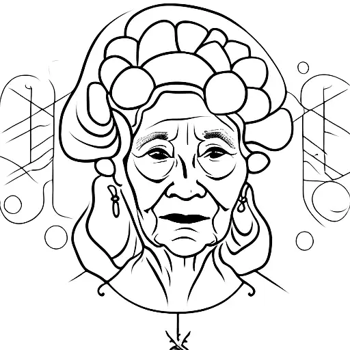 A beautifully detailed portrait of the client's grandmother, with a sickle incorporated into the background, symbolizing strength and survival tattoo design idea