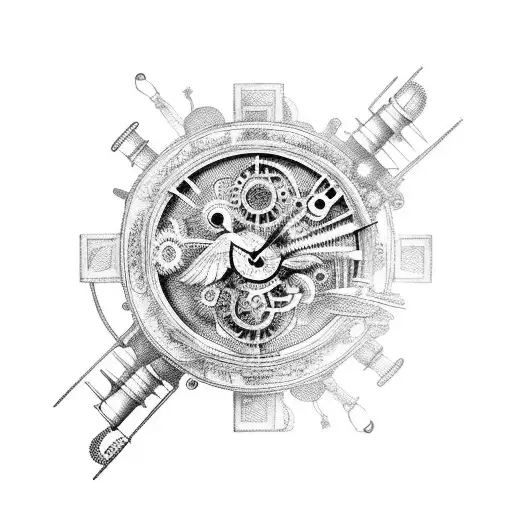 Mechanical bird with intricate gears and cogs tattoo design idea