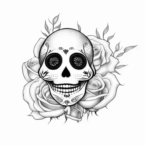 woman sugar skull with roses  tattoo design idea