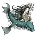 Japanese mermaid swimming tattoo design idea