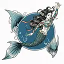 Japanese mermaid swimming tattoo design idea
