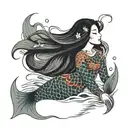 Japanese mermaid swimming tattoo design idea