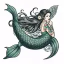 Japanese mermaid swimming tattoo design idea