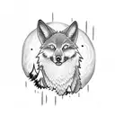 A cayote howling at the moon in the Bay area, surrounded by graffiti art of wildland fire fighters in action tattoo design idea
