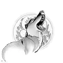 A cayote howling at the moon in the Bay area, surrounded by graffiti art of wildland fire fighters in action tattoo design idea