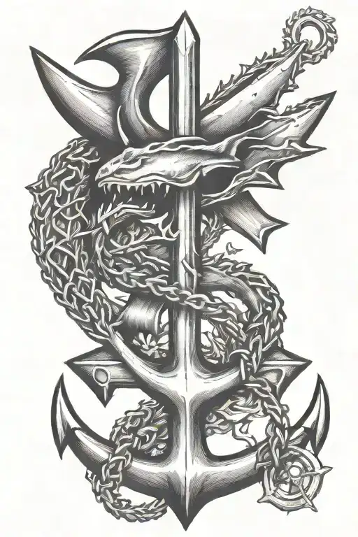 anchor and shark tooth tattoo design idea
