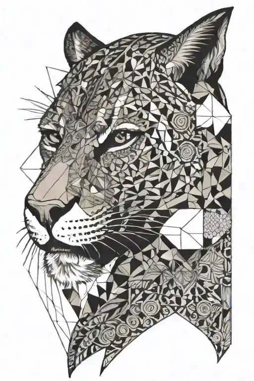 cougar skull with geometric and mandala tattoo design idea
