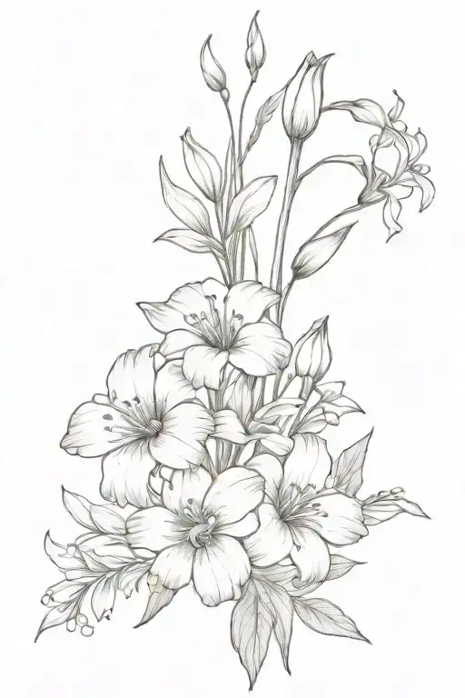 boquet including daisies, gladiolus, and morning glories tattoo design idea