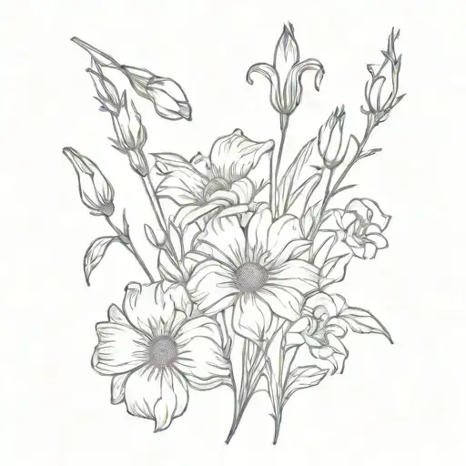 boquet including daisies, gladiolus, and morning glory flowers tattoo design idea