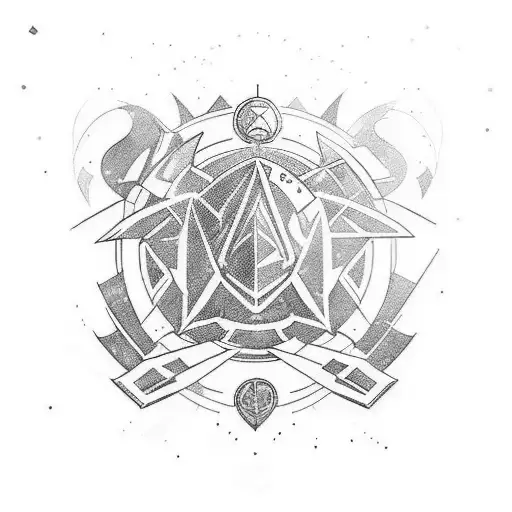 A dynamic and colorful tattoo design featuring iconic League of Legends champions in a family portrait style tattoo design idea