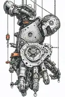 A half black and robot puppet hanging from strings cutting 1 side with scissors letting go all the distraction  tattoo design idea