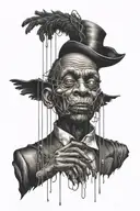 puppet master with strings transforming into a black man  tattoo design idea