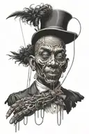 puppet master with strings transforming into a black man  tattoo design idea