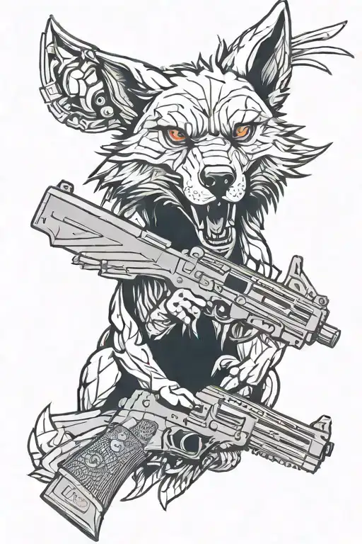 tactical wolf holding desert eagles  tattoo design idea