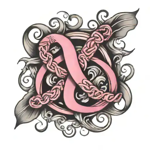 infinity symbol intertwined with breast cancer ribbon tattoo design idea