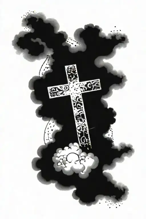 Forearm tattoo saying "One Day or Day One"  with fading clouds around it and Christian crosses in the base of the arm tattoo design idea