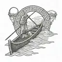charon crossing the styx done in woodcut style tattoo design idea