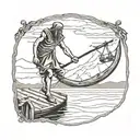 charon crossing the styx done in woodcut style tattoo design idea