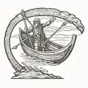charon crossing the styx done in woodcut style tattoo design idea