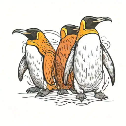 two king penguins with two cubs tattoo design idea