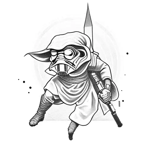 A memorable scene of a Jedi Knight using the Force to lift an object tattoo design idea