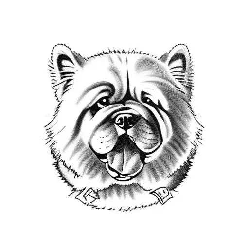 chow chow, dog, peonies tattoo design idea