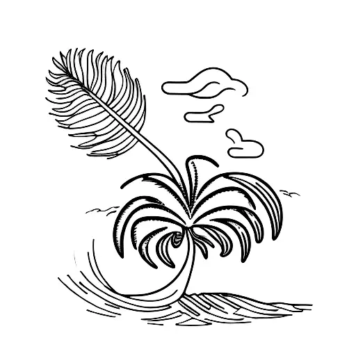 A minimalistic palm tree silhouette with ocean waves as the leaves tattoo design idea