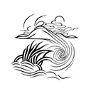 A minimalistic palm tree silhouette with ocean waves as the leaves tattoo design idea