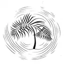 A minimalistic palm tree silhouette with ocean waves as the leaves tattoo design idea