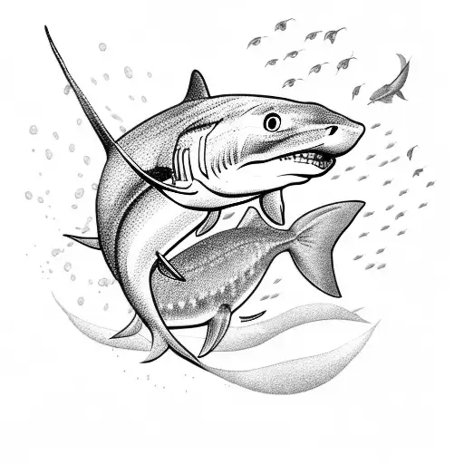 goldfish with a shark fin strapped to it tattoo design idea