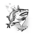 goldfish with a shark fin strapped to it tattoo design idea