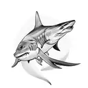 goldfish with a shark fin strapped to it tattoo design idea