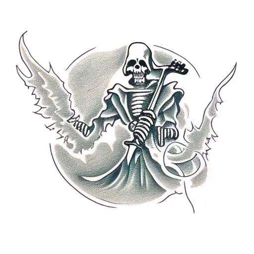 grim reaper playing guitar  tattoo design idea