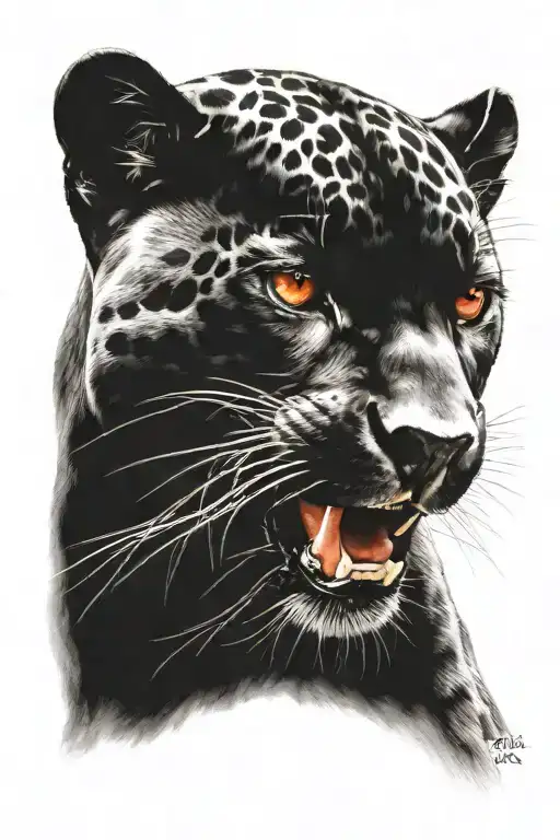 black jaguar with red eyes looking right side tattoo design idea