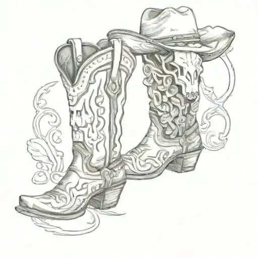 cowboy boots and cow skull tattoo design idea