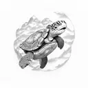 master roshi turtle hermit with quote  "work hard study well eat and sleep plenty" tattoo design idea