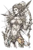 compass female warrior bow arrow piercing tattoo design idea