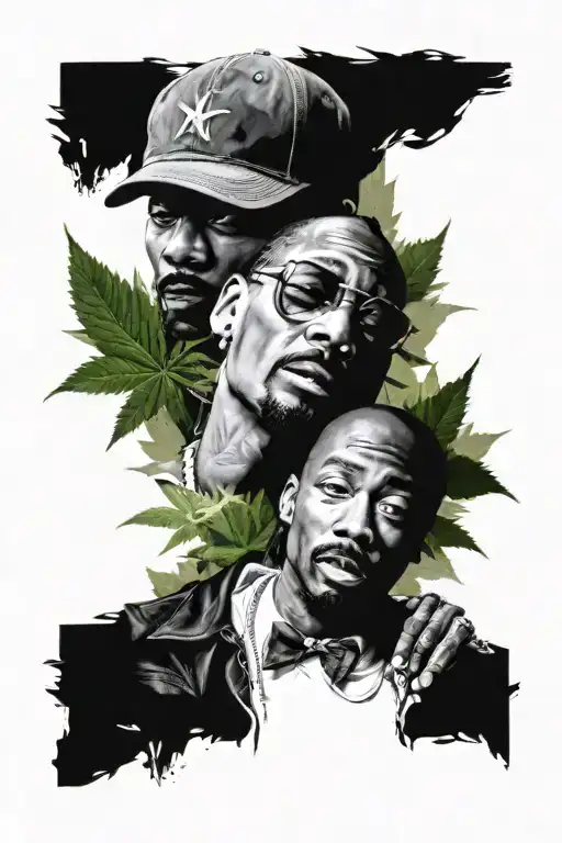 snoop dogg and 2pac with cannabis leafs spreading tattoo design idea