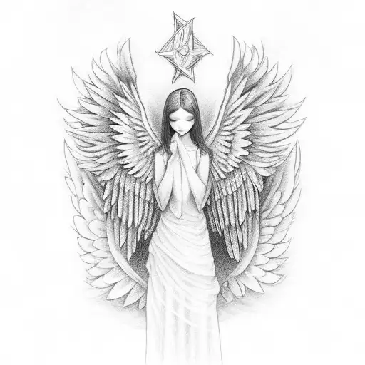 angel protects her children with her wings tattoo design idea