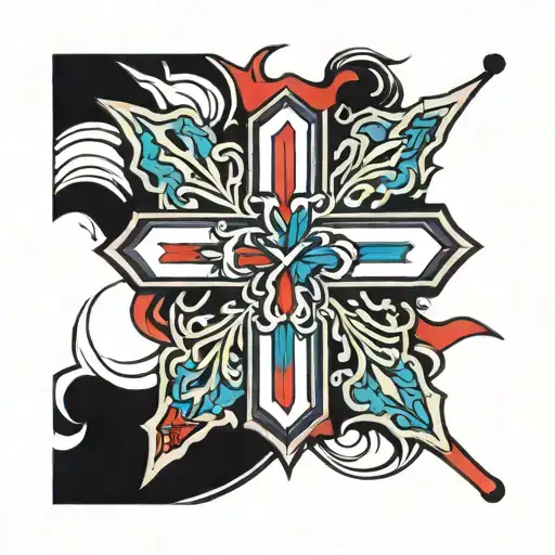 thin red blue and green line inside cross tattoo tattoo design idea