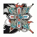 thin red blue and green line inside cross tattoo tattoo design idea