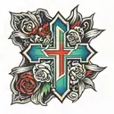 thin red blue and green line inside cross tattoo tattoo design idea
