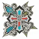 thin red blue and green line inside cross tattoo tattoo design idea